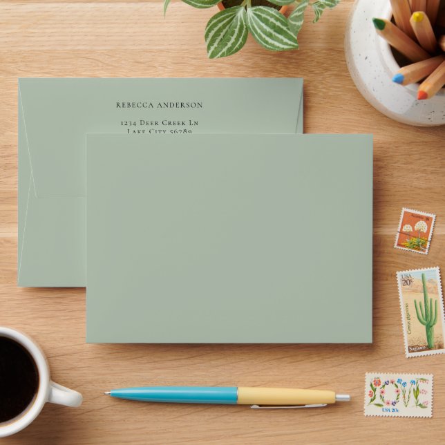 Simple Minimal Green Custom Return Address Envelope (Desk)