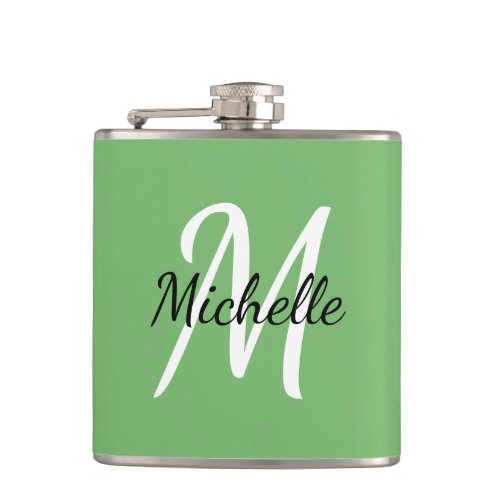 Simple Minimal Green Monogram Name  Initial Flask