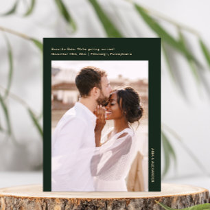 Simple Minimal Green Photo Wedding Save the Date Postcard