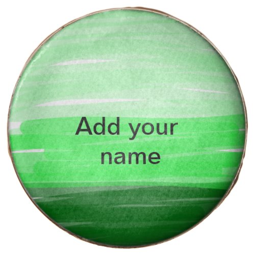 Simple minimal green shade add name text logo thro chocolate covered oreo