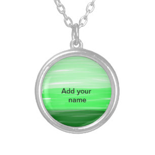 Simple minimal green shade add name text logo thro silver plated necklace