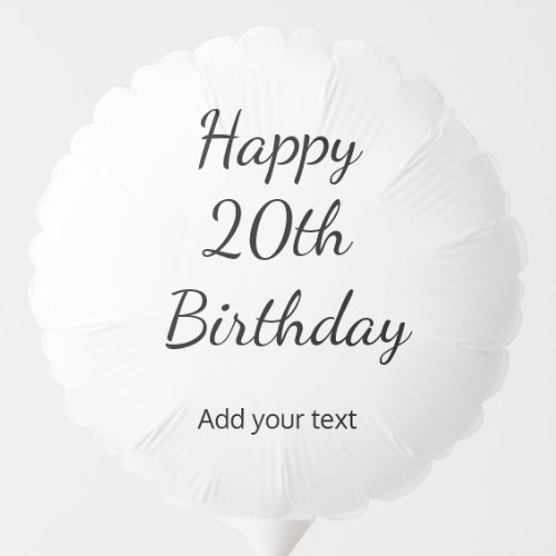 simple minimal happy 20th birthday add your name balloon
