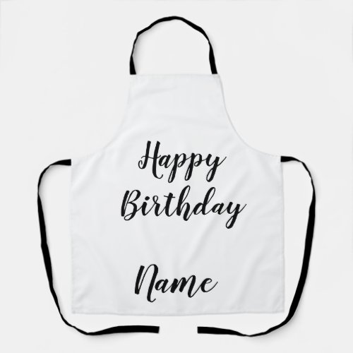 simple minimal happy birthday add your name card apron