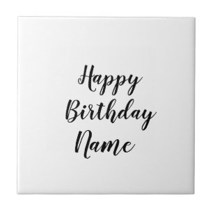 simple minimal happy birthday add your name card ceramic tile