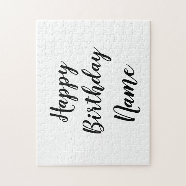 simple minimal happy birthday add your name card jigsaw puzzle (Vertical)