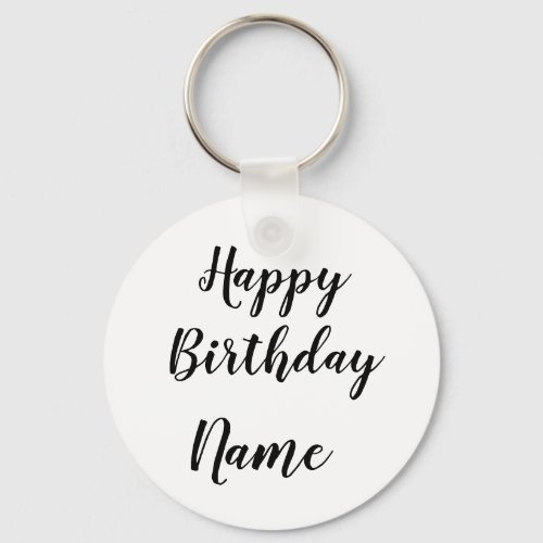 simple minimal happy birthday add your name card keychain