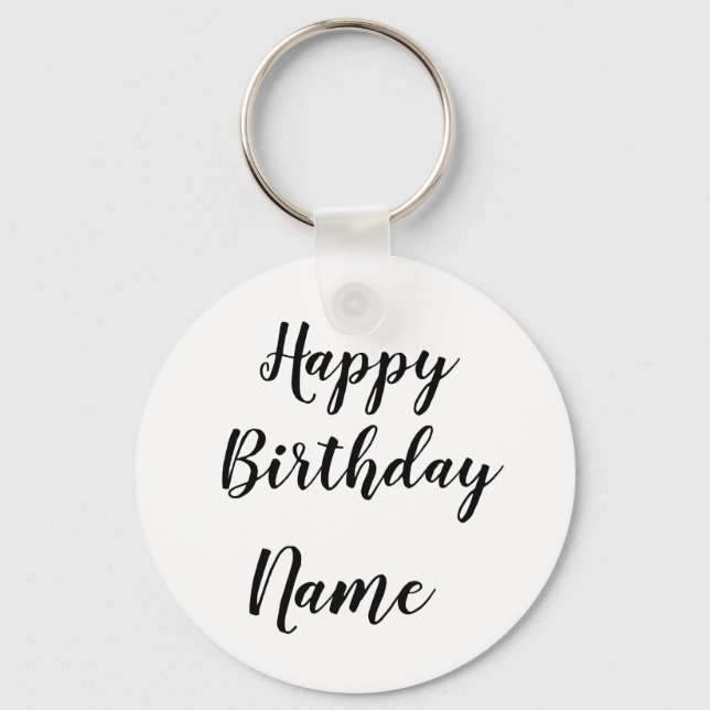 simple minimal happy birthday add your name card keychain (Front)