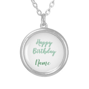 simple minimal happy birthday add your name silver plated necklace