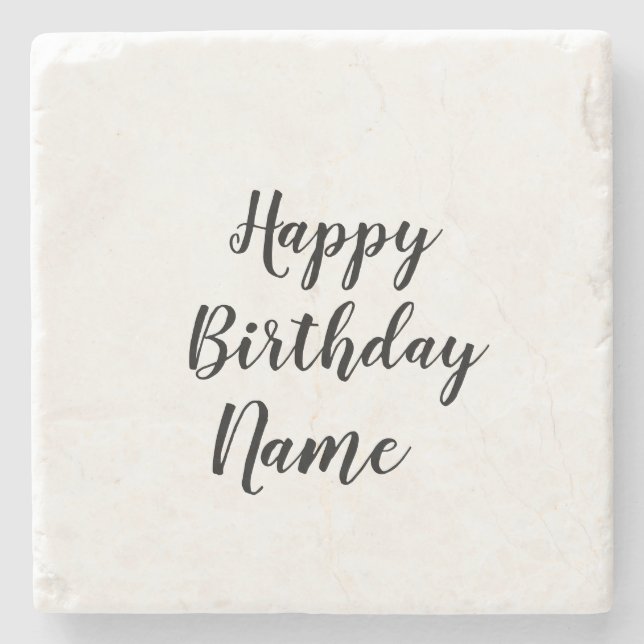 simple minimal happy birthday add your name  stone coaster (Front)