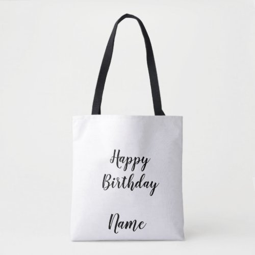 simple minimal happy birthday add your name tote bag