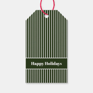 Simple Minimal Happy Holidays Forest Green Stripe Gift Tags