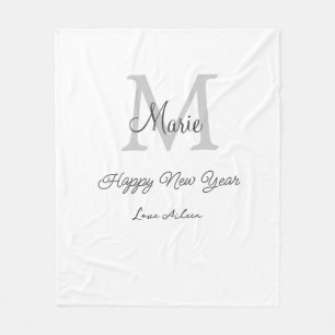 simple minimal happy new year monogram gray name  fleece blanket