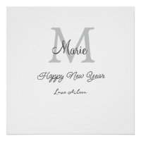 simple minimal happy new year monogram gray name