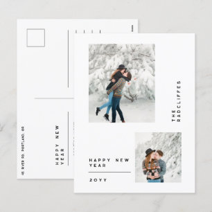 simple minimal happy new year multi photo holiday postcard