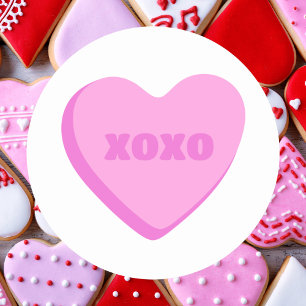 Simple Minimal Happy Valentines Pink Heart  Classic Round Sticker