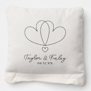 Simple Minimal Heart Modern Custom Names Wedding Cornhole Bags