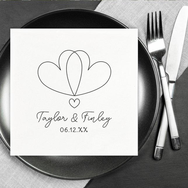   Simple Minimal Heart Modern Custom Names Wedding Napkins (Creator Uploaded)