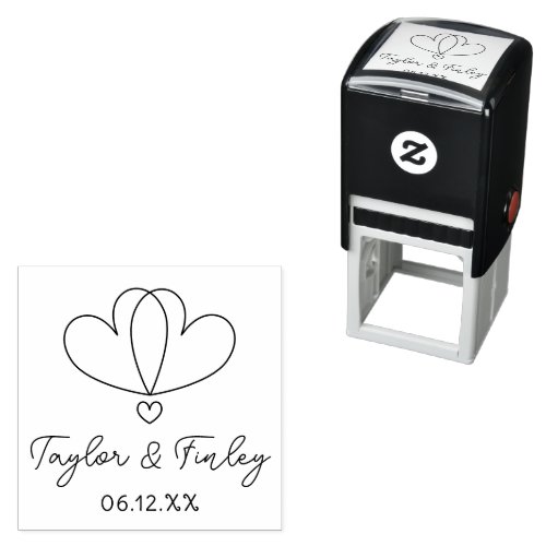   Simple Minimal Heart Modern Custom Names Wedding Self_inking Stamp