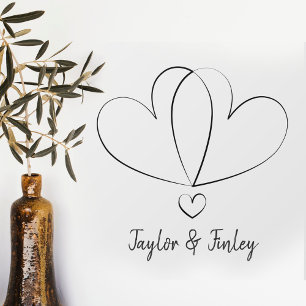 Simple Minimal Heart Modern Custom Names Wedding Wall Decal