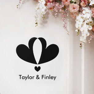 Simple Minimal Heart Modern Custom Names Wedding Wall Decal