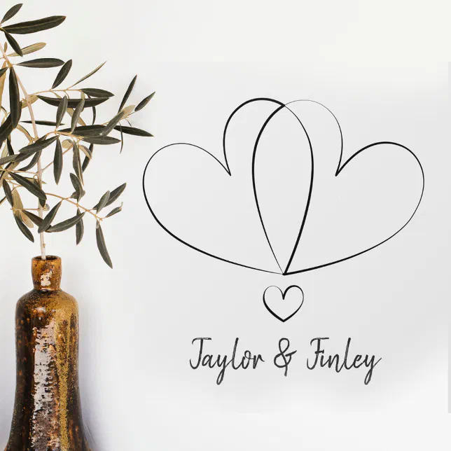 Simple Minimal Heart Modern Custom Names Wedding Wall Decal | Zazzle