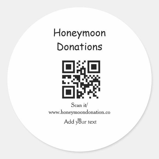 Simple minimal honeymoon donations wedding q r cod classic round sticker (Front)