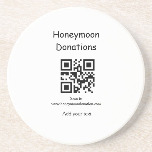 Simple minimal honeymoon donations wedding q r cod coaster