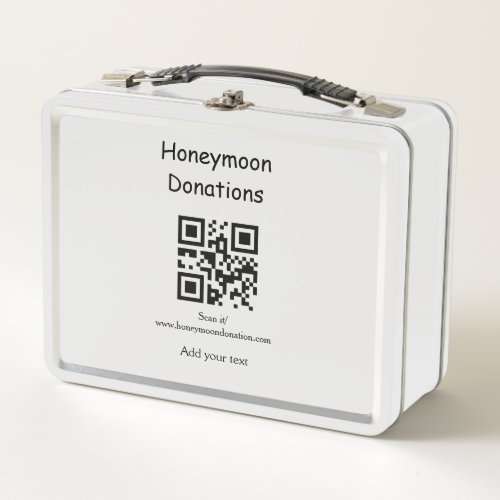 Simple minimal honeymoon donations wedding q r cod metal lunch box