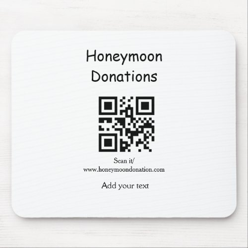 Simple minimal honeymoon donations wedding q r cod mouse pad