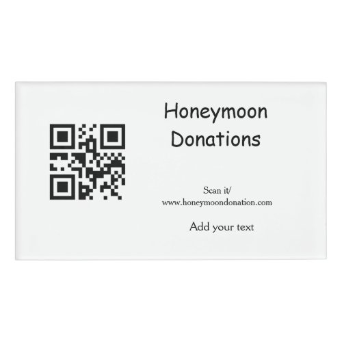 Simple minimal honeymoon donations wedding q r cod name tag