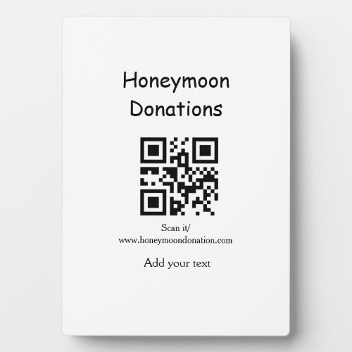 Simple minimal honeymoon donations wedding q r cod plaque