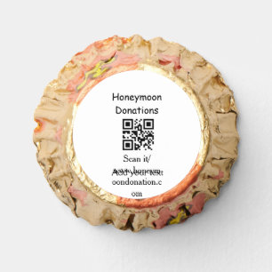 Simple minimal honeymoon donations wedding q r cod reese's peanut butter cups
