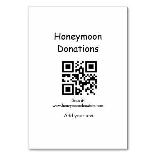 Simple minimal honeymoon donations wedding q r cod table number