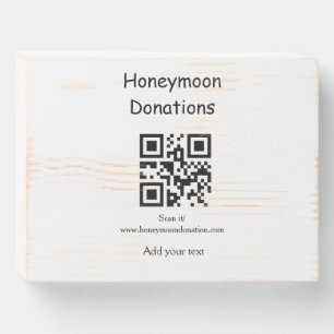 Simple minimal honeymoon donations wedding q r cod wooden box sign