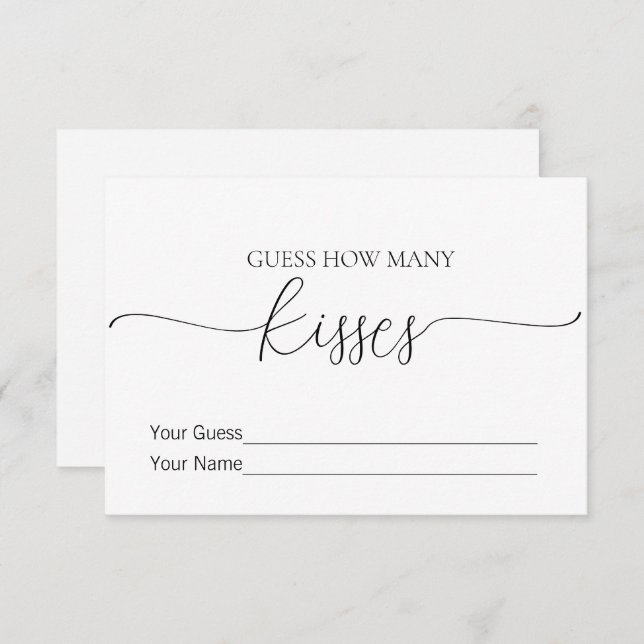 Simple Minimal How Many Kisses Bridal Shower Game Invitation (Front/Back)