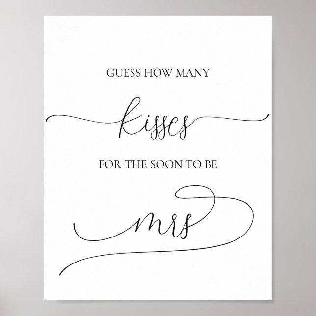 Simple Minimal How Many Kisses Bridal Shower Game Poster (Front)
