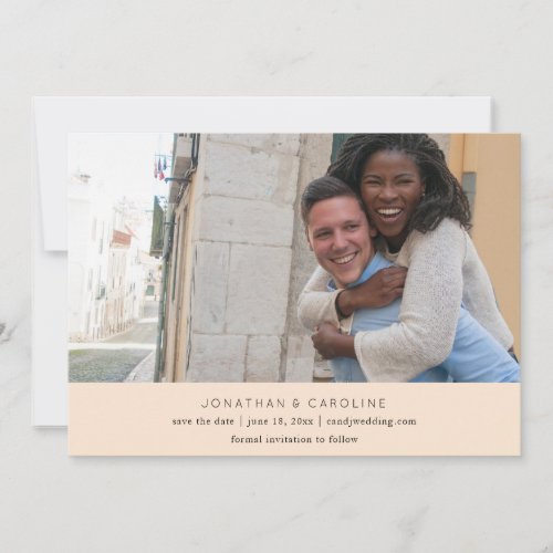 Simple Minimal Large Photo Wedding Light Peach Save The Date