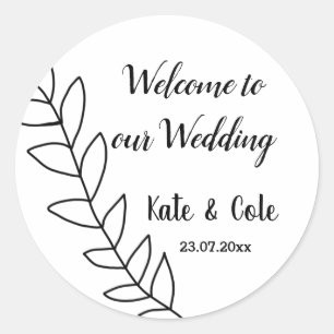 simple minimal leaf floral wedding sticker