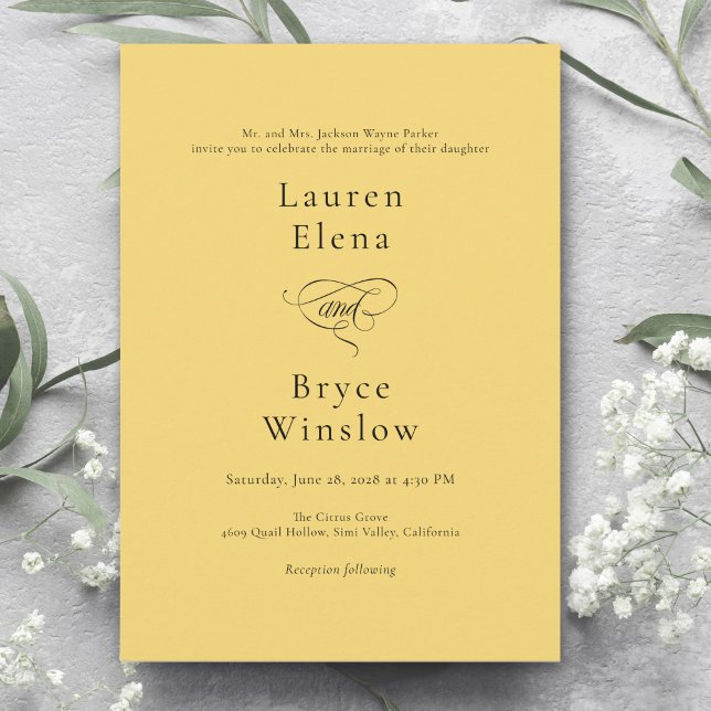 Simple Minimal Lemon Drop Citrus Yellow Wedding Invitation (Creator Uploaded)