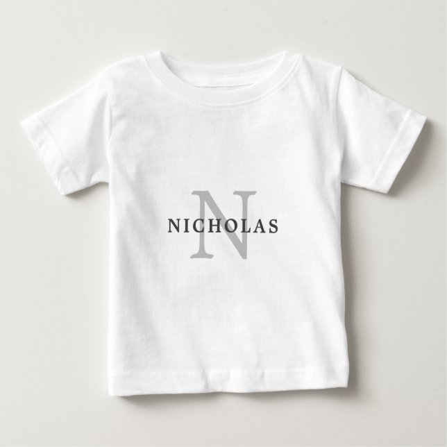 Simple Minimal Light Gray Monogram Name Typography Baby T-Shirt (Front)