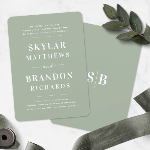 Simple Minimal Light Green Semi Formal Wedding Invitation