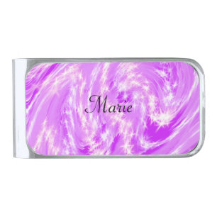 simple minimal light pastel pink add your name th silver finish money clip