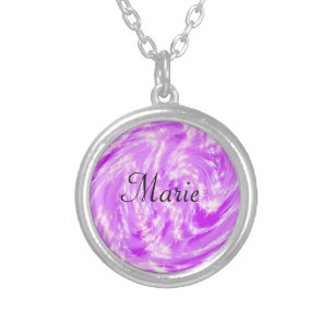 simple minimal light pastel pink add your name th silver plated necklace