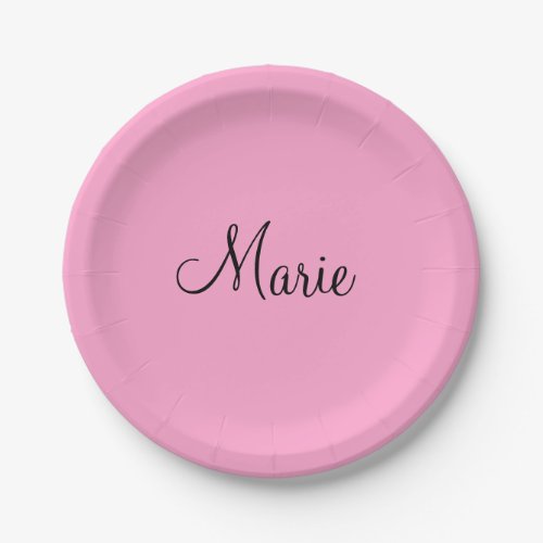 simple minimal light pink add your name girly  paper plates