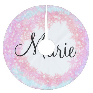 simple minimal light pink add your name girly text brushed polyester tree skirt