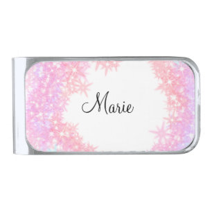 simple minimal light pink add your name girly text silver finish money clip