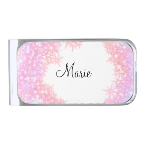 simple minimal light pink add your name girly text silver finish money clip