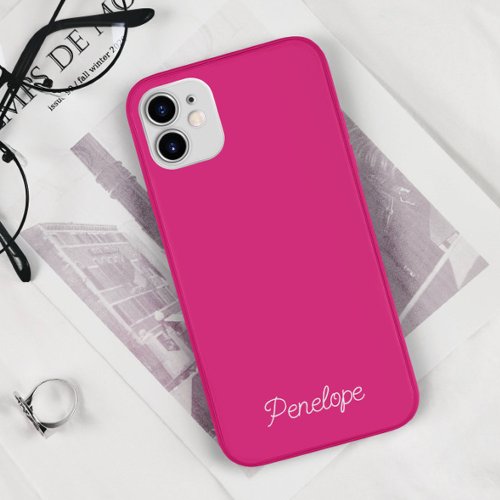 Simple Minimal Magenta Hot Pink White Script Name Case_Mate iPhone 14 Case