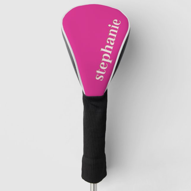 Simple Minimal Magenta Personalized Hot Pink Golf Head Cover (Front)