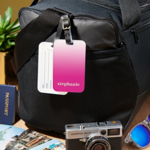 Simple Minimal Magenta Personalized Hot Pink Ombre Luggage Tag